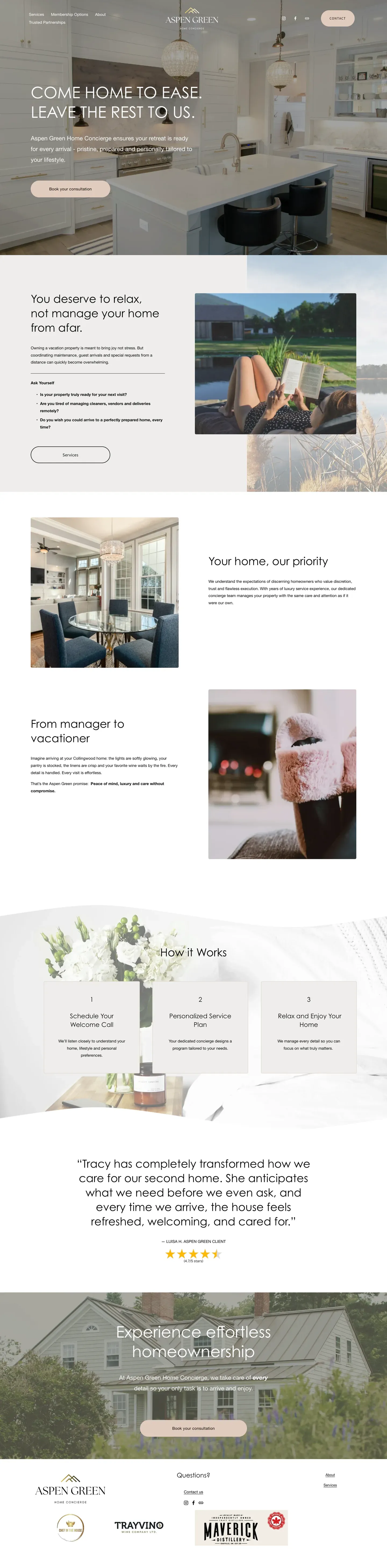 Aspen Green Concierge landing page: a calm, earthy site for a Blue Mountains property-management and home-concierge service